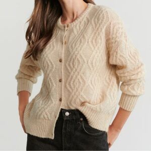 Jenni Kayne Cable Crewneck Cardigan - Sand, Size Small